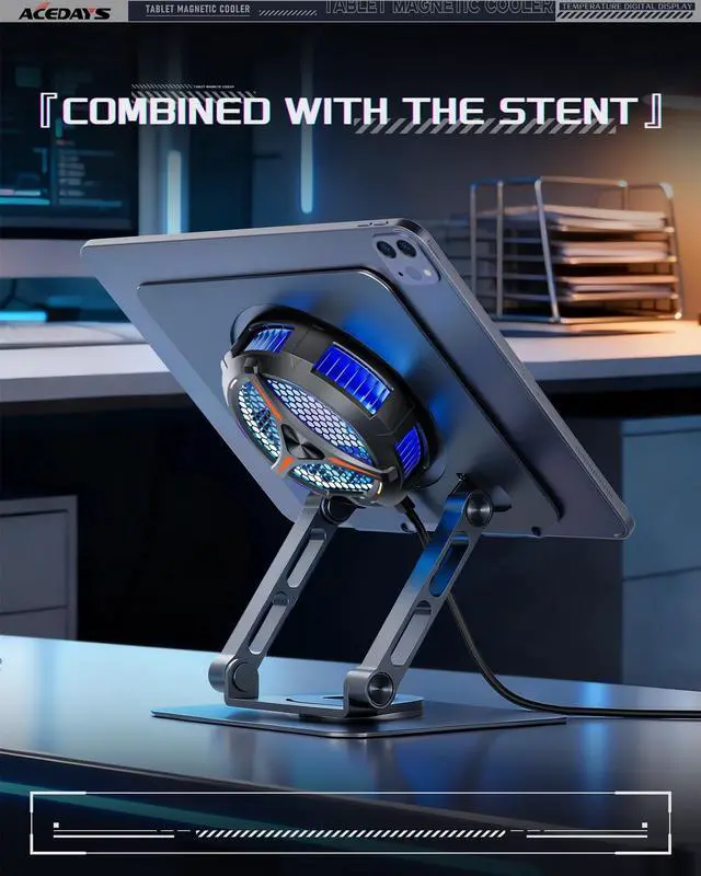 Alt view image 7 of 7 - Cooler,Magnetic Tablet Cooler for ipad/Surface pro/Samsung Tab,Compatible for Steam Deck,Universal Radiator with Temperature Display for Mobile Gaming,Tiktok Live Streaming