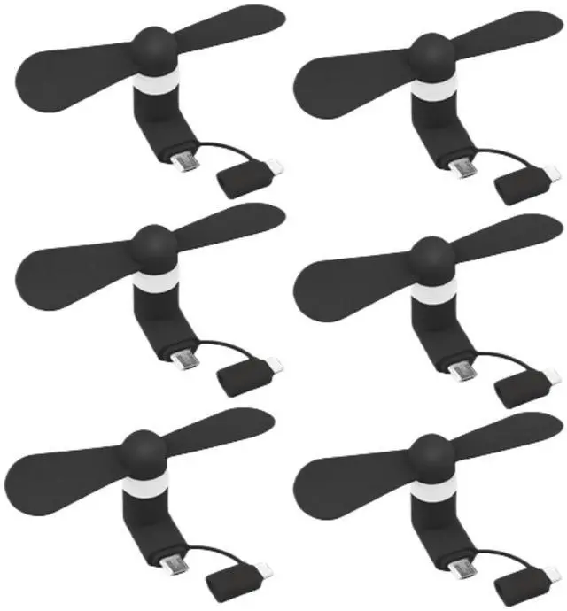 Main image of Cell Phone Fan for iPhone and Micro USB Cell Phone, Compatible for iPhone 4/5/6/6S/7/8 Plus, X, XS Max, XR, 11/12/13/14 Mini Plus Pro Max SE 2/3, Not for iPhone 15/16 and Latest Series (Black x6)