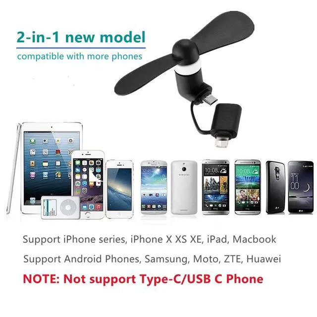 Alt view image 3 of 6 - Cell Phone Fan for iPhone and Micro USB Cell Phone, Compatible for iPhone 4/5/6/6S/7/8 Plus, X, XS Max, XR, 11/12/13/14 Mini Plus Pro Max SE 2/3, Not for iPhone 15/16 and Latest Series (Black x6)