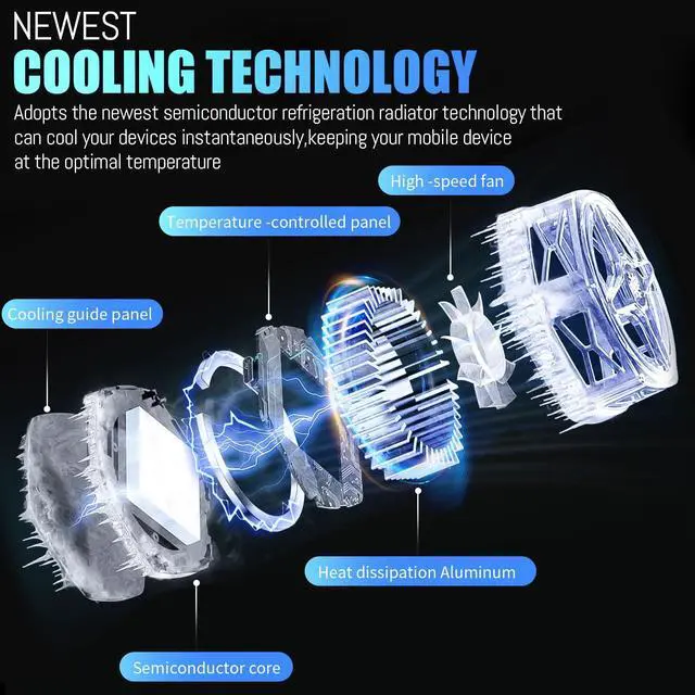 Alt view image 6 of 6 - Phone Cooler for Gaming Streaming Radiator with LED Display Semiconductor Cooling Ideal for iPhone 12-16 Compatible with MagSafe