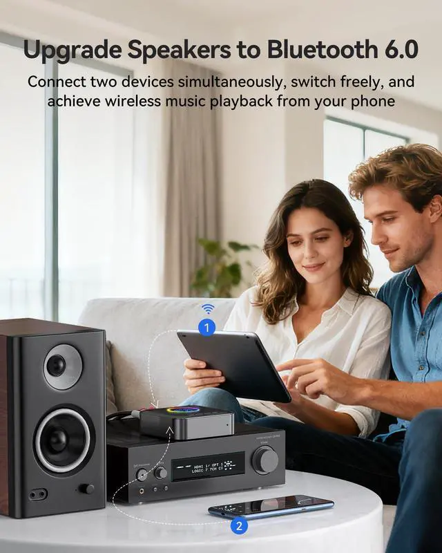 Alt view image 3 of 7 - Bluetooth 6.0 Transmitter Receiver for TV,3 in 1 Bluetooth Adapter HiFi Audio Receiver FM Transmitter for Home Stereo/Speakers/TV with LED Display,3.5mm AUX,RCA Interface,Supports USB Flash Drive