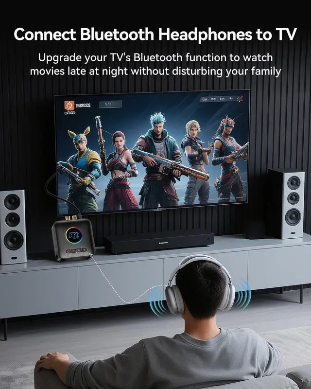 Alt view image 4 of 7 - Bluetooth 6.0 Transmitter Receiver for TV,3 in 1 Bluetooth Adapter HiFi Audio Receiver FM Transmitter for Home Stereo/Speakers/TV with LED Display,3.5mm AUX,RCA Interface,Supports USB Flash Drive