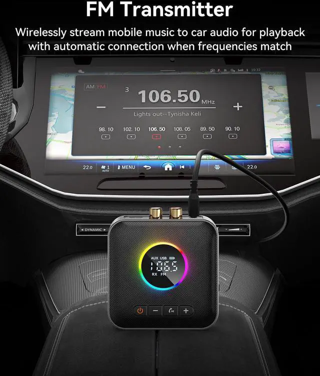 Alt view image 5 of 7 - Bluetooth 6.0 Transmitter Receiver for TV,3 in 1 Bluetooth Adapter HiFi Audio Receiver FM Transmitter for Home Stereo/Speakers/TV with LED Display,3.5mm AUX,RCA Interface,Supports USB Flash Drive