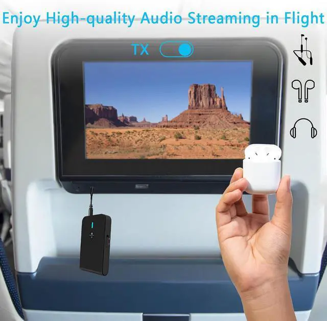 Alt view image 5 of 6 - Bluetooth 5.3 Transmitter Receiver for TV and Wireless Headphones, 2-in-1 Bluetooth Adapter, Wireless Transmitter for TV, PC, MP3, Gym, Airplane Use with Any 3.5 mm Audio Jack