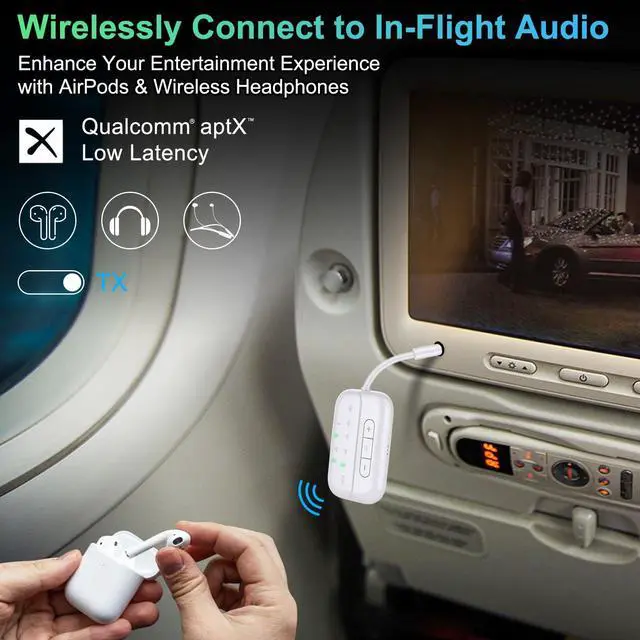 Alt view image 3 of 7 - Bluetooth Transmitter Receiver, 2-in-1 V5.3 Wireless Adapter for Airplane, TV, PC, Gym, Switch. Supports up to 2 AirPods/Headphones. Audio Receiver for Car/Home Stereo,with AptX Low Latency & HD