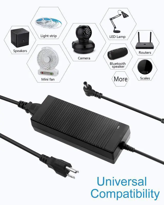 Alt view image 6 of 7 - 12V Power Supply 10A 120W AC Adapter 100-240V 50-60HZ Transformer AC to DC Converter 12 Volt 10 Amp with 5.5x2.5mm Output Jack for 5050 3528 LED Strip Light CCTV Cameras 3D Printer