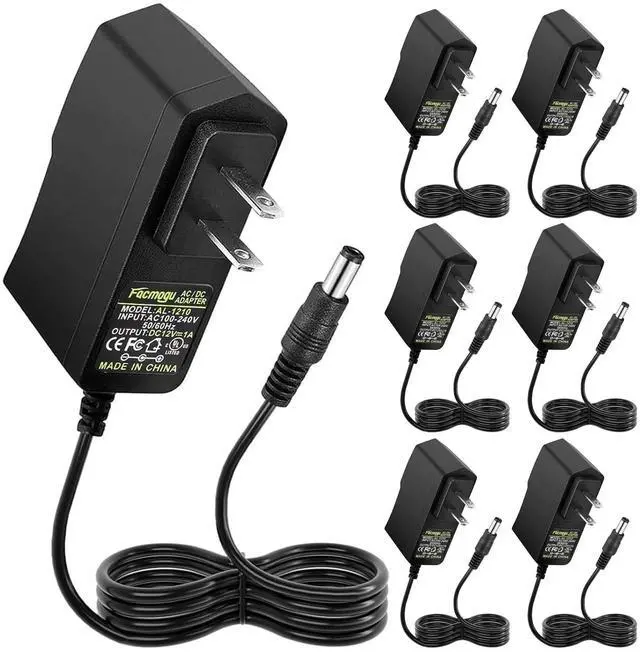 Main image of 12V 1A Power Supply Adapters(6 Pack), AC/DC Low Voltage Transformers Converter, AC 100-240V to DC 12V 1A Wall Adapter for LED Strip Light, Router, Power Cord with 5.5x2.5mm and 5.5x2.1mm Tips
