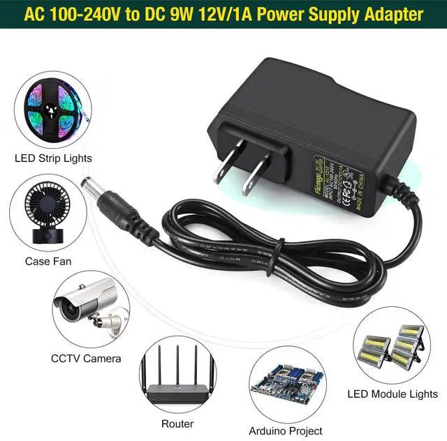 Alt view image 5 of 7 - 12V 1A Power Supply Adapters(6 Pack), AC/DC Low Voltage Transformers Converter, AC 100-240V to DC 12V 1A Wall Adapter for LED Strip Light, Router, Power Cord with 5.5x2.5mm and 5.5x2.1mm Tips