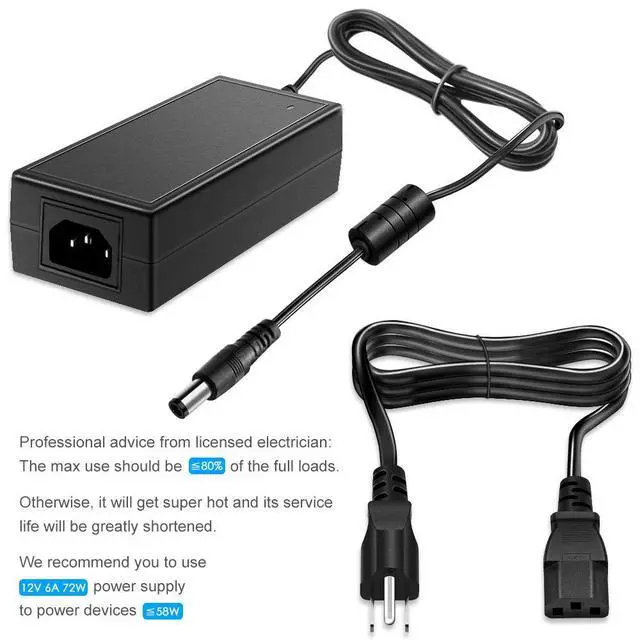 Alt view image 7 of 7 - 12V 6A AC DC Power Supply Adapter Converter 100V~240V AC to DC 12 Volt 6 Amp 72W LED Driver Transformer with 5.5x2.5mm Plug for 5050 3528 LED Strip 3D Printer CCTV Security System LCD Monitor