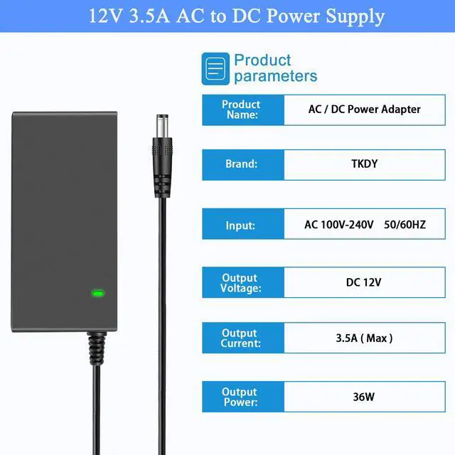 Alt view image 2 of 7 - 12V 3.5A Power Supply Adapter AC 100-240V to DC 12 Volt 3.5A 42W Converter with 5 Tips for 12V LED Light Strip, CCTV Camera Security System, LCD Monitor, Router, Speaker etc.