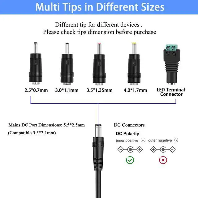 Alt view image 3 of 7 - 12V 3.5A Power Supply Adapter AC 100-240V to DC 12 Volt 3.5A 42W Converter with 5 Tips for 12V LED Light Strip, CCTV Camera Security System, LCD Monitor, Router, Speaker etc.