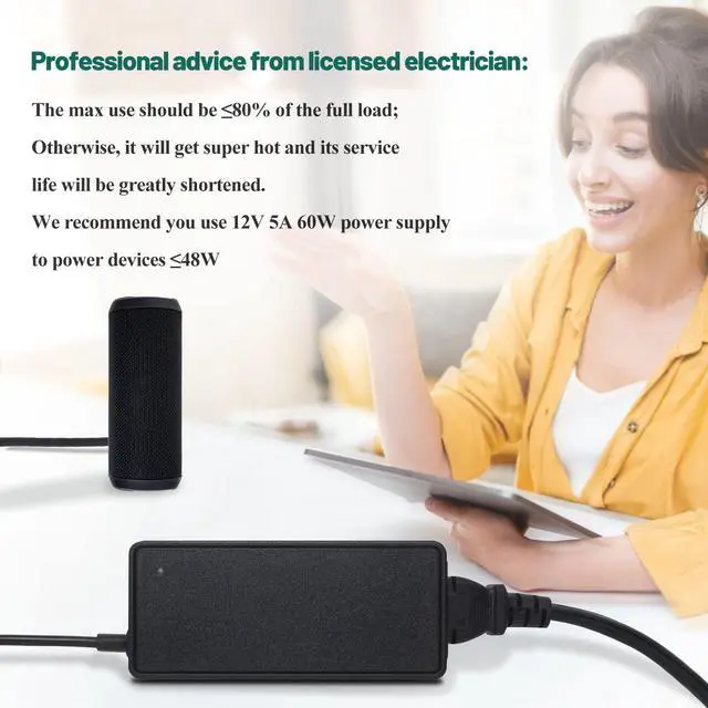 Alt view image 7 of 7 - 12V 5A Power Supply Adapter 100-240V AC to DC Converter with 5.5X 2.5/2.1mm Plug 12 Volt 5 Amp 4A 3A 2A 1A Switching Power Supply AC/DC Adapter for 12V 5050 3528 LED Strip Module Light