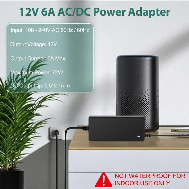 Alt view image 5 of 7 - 12V Power Supply 6A 72W AC/DC Adapter, AC 100-240V to DC 12 Volt 6 Amp Power Converter Low Voltage Transformer with 5.5 x 2.1mm DC Tip for LED Strip Security CCTV Cameras Router LCD Monitor