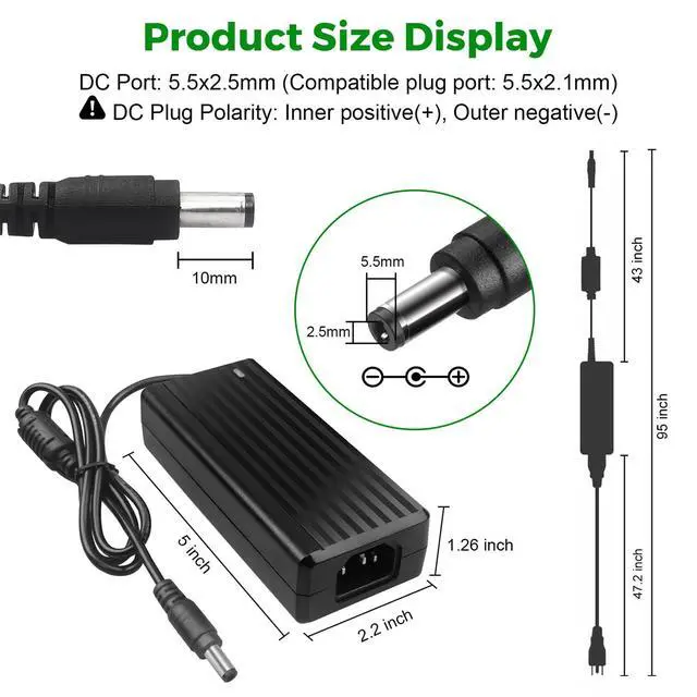 Alt view image 2 of 7 - 12V 5A Power Supply Adapter - LeTaoXing AC 100-240V 50/60Hz to DC 12V/5A 60W 12 Volt 5amp LED Driver Transformers Universal Switching for LED Strip Light CCTV Cameras