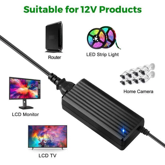 Alt view image 6 of 7 - 12V 5A Power Supply Adapter - LeTaoXing AC 100-240V 50/60Hz to DC 12V/5A 60W 12 Volt 5amp LED Driver Transformers Universal Switching for LED Strip Light CCTV Cameras