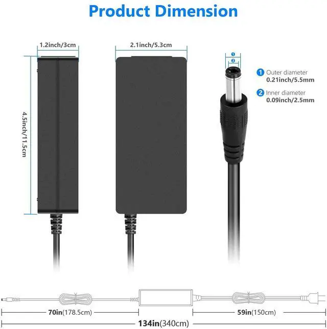 Alt view image 2 of 7 - AC 100-240V to DC 12V 5A 60W Power Supply Adapter with 6.5 feet/2 Meters Power Cable Compatible with 660 960 LED Video Light and Max. 12V 5A 60W Ring Light, UL Listed (US Plug)
