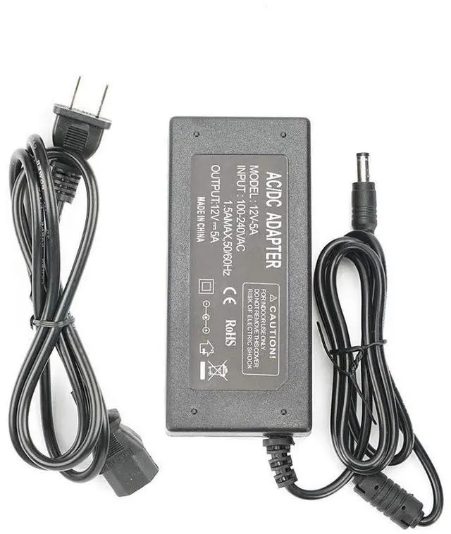 Main image of 12V 5A Power Supply Adapter, AC100-240V to DC12V Converter Transformer with 5.5x2.5mm DC Output Jack for LED Strip Light,Wireless Router,ADSL Cats,Security Cameras