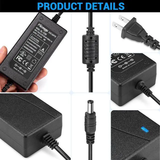 Alt view image 3 of 7 - 60W 12V 5A AC/DC Power Adapter, 100-240V AC to DC 12V 5A Power Suppy, 12 Volts 5 Amps AC DC Table Top Adapter, 60 Watts Switching Adaptor Converter, 5.5x2.5mm & 5.5x2.1mm Plug