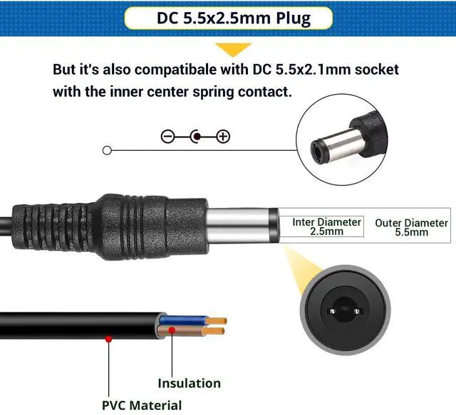 Alt view image 4 of 7 - 60W 12V 5A AC/DC Power Adapter, 100-240V AC to DC 12V 5A Power Suppy, 12 Volts 5 Amps AC DC Table Top Adapter, 60 Watts Switching Adaptor Converter, 5.5x2.5mm & 5.5x2.1mm Plug
