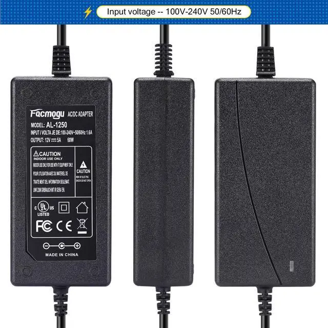 Alt view image 5 of 7 - 60W 12V 5A AC/DC Power Adapter, 100-240V AC to DC 12V 5A Power Suppy, 12 Volts 5 Amps AC DC Table Top Adapter, 60 Watts Switching Adaptor Converter, 5.5x2.5mm & 5.5x2.1mm Plug