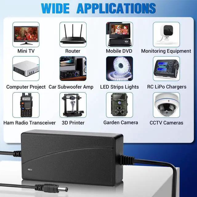 Alt view image 7 of 7 - 60W 12V 5A AC/DC Power Adapter, 100-240V AC to DC 12V 5A Power Suppy, 12 Volts 5 Amps AC DC Table Top Adapter, 60 Watts Switching Adaptor Converter, 5.5x2.5mm & 5.5x2.1mm Plug