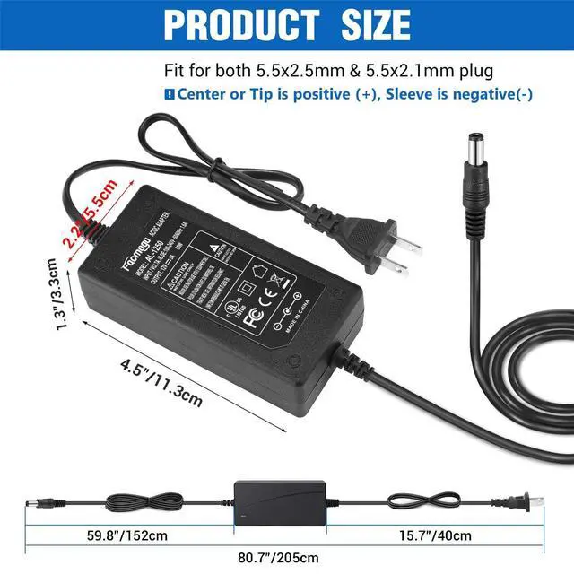 Alt view image 6 of 7 - 60W 12V 5A AC/DC Power Adapter, 100-240V AC to DC 12V 5A Power Suppy, 12 Volts 5 Amps AC DC Table Top Adapter, 60 Watts Switching Adaptor Converter, 5.5x2.5mm & 5.5x2.1mm Plug