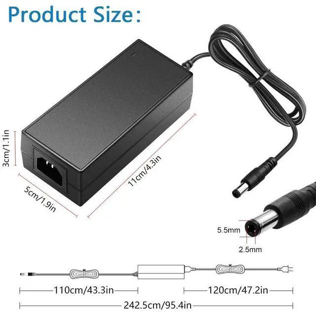 Alt view image 2 of 7 - 12V 5A 60W Power Supply Adapter AC DC Converter 100V~240V to 12 Volt 5 Amp Transformer 5.5x2.5mm Plug for 5050 3528 LED Strip Light 3D Printer LED Driver CCTV Security System LCD Monitor
