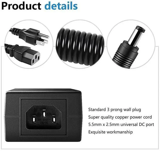 Alt view image 3 of 7 - 12V 5A 60W Power Supply Adapter AC DC Converter 100V~240V to 12 Volt 5 Amp Transformer 5.5x2.5mm Plug for 5050 3528 LED Strip Light 3D Printer LED Driver CCTV Security System LCD Monitor