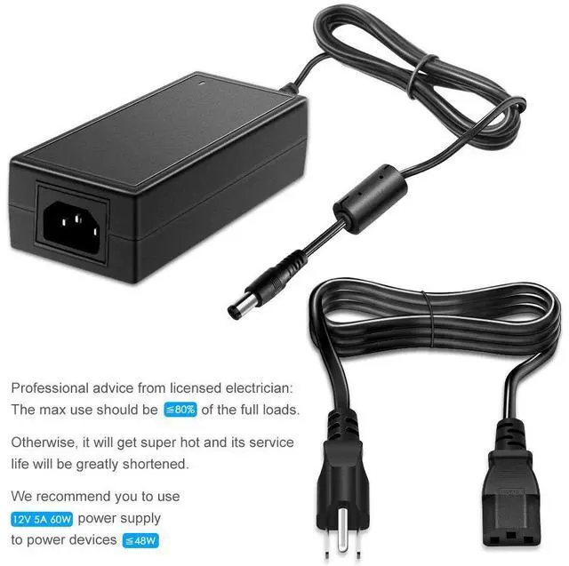 Alt view image 6 of 7 - 12V 5A 60W Power Supply Adapter AC DC Converter 100V~240V to 12 Volt 5 Amp Transformer 5.5x2.5mm Plug for 5050 3528 LED Strip Light 3D Printer LED Driver CCTV Security System LCD Monitor