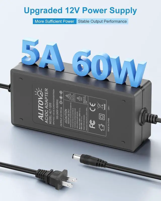 Alt view image 2 of 7 - 12V Power Supply 5A 60W Max AC Adapter 100~240V 50-60hz to 12 Volt Transfomer Power Adapter 5Amp 4A 3A 5.5x2.5mm Plug with Wire Terminal for LED Light CCTV Security Camera PC Monitor