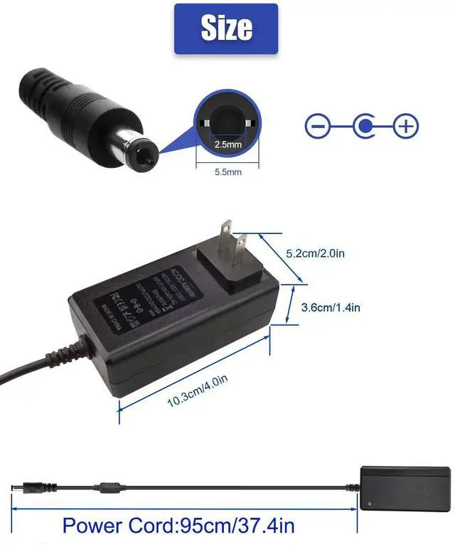 Alt view image 3 of 7 - 12V 5A Power Supply Universal Adapter AC 100-240V to DC 12Volt 5A 4A 3.5A 3A Power Cord with 10 Tips (5.5x2.5mm/4.8x1.7mm) for LED Strip Lights, CCTV Cameras, Router, Modem & More