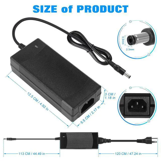 Alt view image 3 of 6 - Power Supply 12V 5A,AC 100-240V to DC12V 60W Converter Adapter Driver Transformer with 5.5mm x 2.5mm Jack, US Plug for Led Strips,LCD Monitors,CCTV Camera