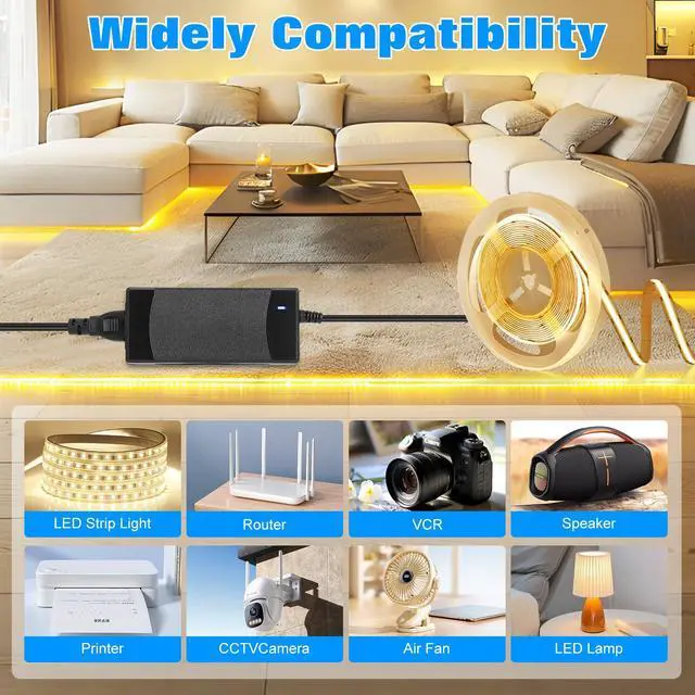 Alt view image 4 of 6 - Power Supply 12V 5A,AC 100-240V to DC12V 60W Converter Adapter Driver Transformer with 5.5mm x 2.5mm Jack, US Plug for Led Strips,LCD Monitors,CCTV Camera