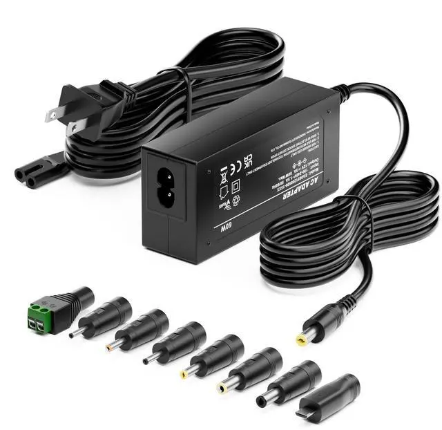 Main image of 12V 5Amp Power Supply Adapter, AC 100-240V to DC 12Vdc 5A 3.5A 3A 2A 1A Replacement Power Cord Converter for LED Strip Light DVD Player CCTV Security Camera Sceptre Onn HP Dell AOC Monitor