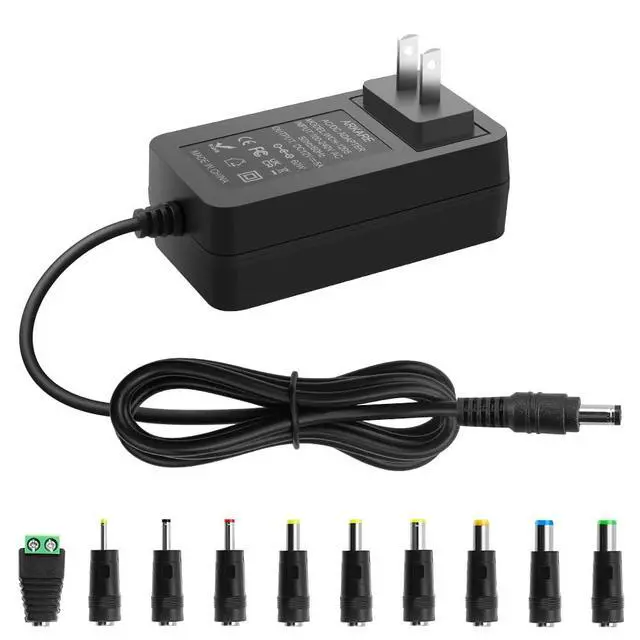Main image of 12V 5A Power Supply Adapter 60W AC 100-240V to DC 12V Power Cord with 5.5x2.5mm Jack for LED Strip Lights, 3D Printer CCTV Webcam Router with 10TIPS 4.9FT