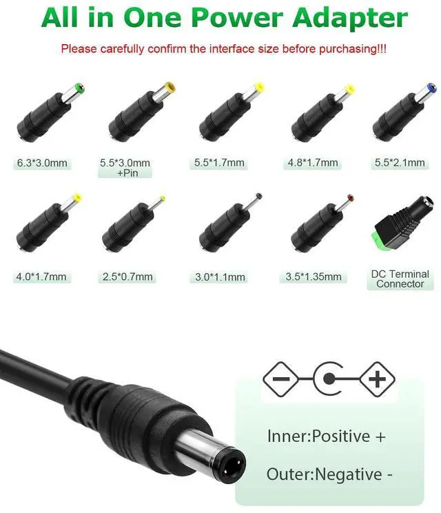 Alt view image 3 of 6 - 12V 5A Power Supply Adapter 60W AC 100-240V to DC 12V Power Cord with 5.5x2.5mm Jack for LED Strip Lights, 3D Printer CCTV Webcam Router with 10TIPS 4.9FT