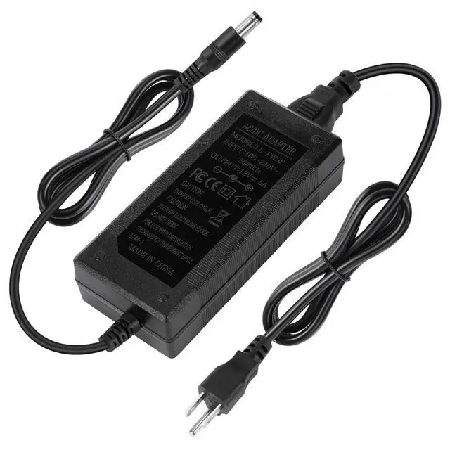 Alt view image 2 of 6 - Power Supply 12V 5A,AC 100-240V to DC12V 60W Converter Adapter Driver Transformer with 5.5mm x 2.5mm Jack, US Plug for Led Strips,LCD Monitors,CCTV Camera