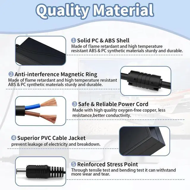 Alt view image 6 of 6 - 12V 5A Power Supply, Waysse AC DC Adapter, Converter 100-240V to 12 Volt 5 Amp Transformer 5.5x2.1mm Plug for LED Strip Light DVR NVR Security Cameras System CCTV Accessories