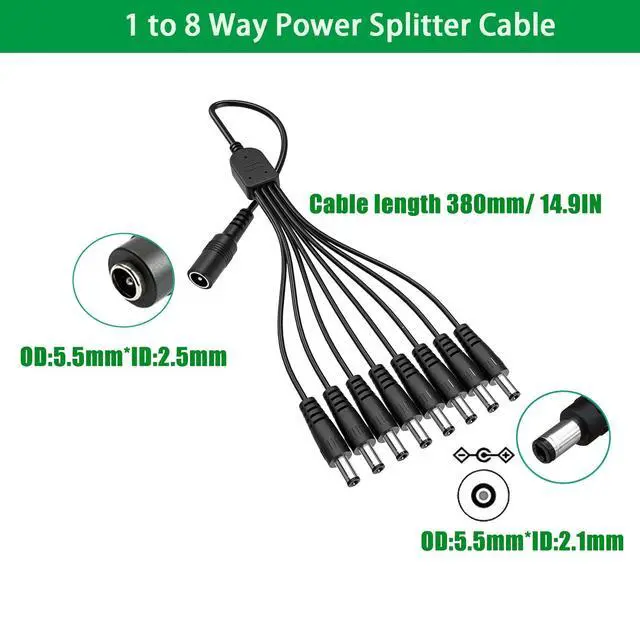 Alt view image 4 of 7 - Camera Security System 12V 5A Power Supply Adapter with 8-Way Power Splitter Cable, Compatible with 12 Volt 5A 4A 3A Lorex, Swann, Night Owl, Annke, Q-See Security Camera Systems.