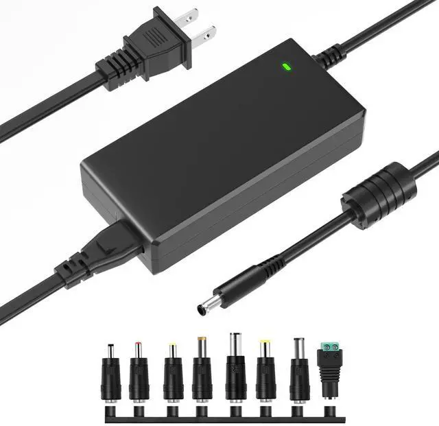 Main image of 12V 5A DC Power Supply 100-240V AC Adapter 60W Transformer for DC 12 Volt 5Amp LCD Monitor, 12Vdc LED Light Strip, Router, CCTV Camera Security System, with 5.5x2.5mm Tip and 8 Plug,