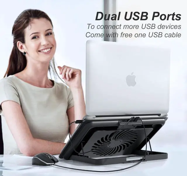Alt view image 4 of 7 - Aluminum Laptop Cooling Pad, Laptop Cooler Stand with 7 Height Adjustable, Laptop Fan Cooling Pad for Laptop 12-15.6 Inch, Notebook Cooler Pad with Two USB Port (Silver)