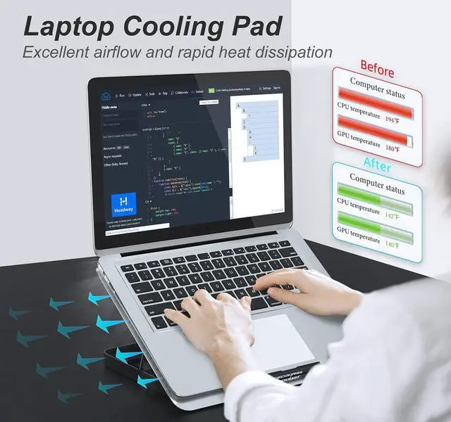 Alt view image 2 of 7 - Aluminum Laptop Cooling Pad, Laptop Cooler Stand with 7 Height Adjustable, Laptop Fan Cooling Pad for Laptop 12-15.6 Inch, Notebook Cooler Pad with Two USB Port (Silver)