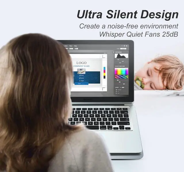 Alt view image 5 of 7 - Aluminum Laptop Cooling Pad, Laptop Cooler Stand with 7 Height Adjustable, Laptop Fan Cooling Pad for Laptop 12-15.6 Inch, Notebook Cooler Pad with Two USB Port (Silver)