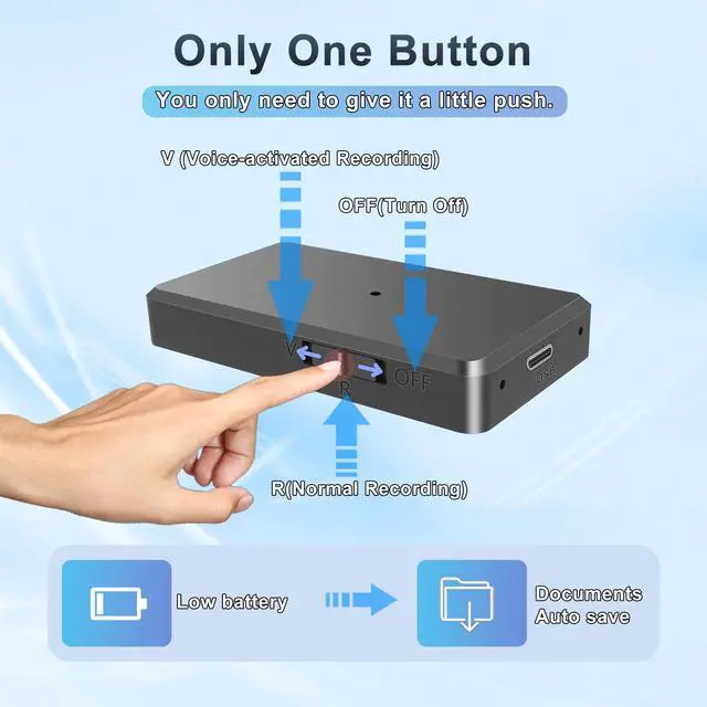 Alt view image 2 of 7 - Voice Recorder - 64GB Mini Voice Recorder - Noise Cancellation Voice Activated Functionality, Rechargeable Audio Recorder with Earphone, Portable USB-C Recording Device for Work, Meetings, Interview