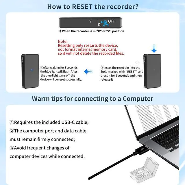Alt view image 7 of 7 - Voice Recorder - 64GB Mini Voice Recorder - Noise Cancellation Voice Activated Functionality, Rechargeable Audio Recorder with Earphone, Portable USB-C Recording Device for Work, Meetings, Interview