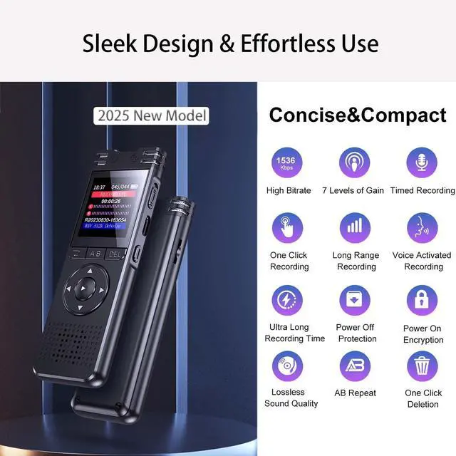 Alt view image 2 of 7 - 128GB Digital Voice Recorder with Playback Upgraded Voice Activated Recording with Premium Noise Reduction Dictaphone Device Perfect for Lectures Meetings Interviews