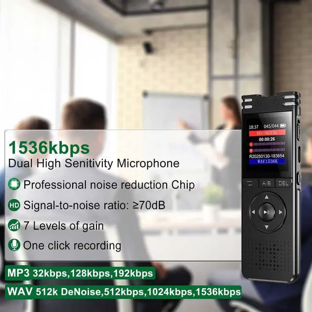 Alt view image 4 of 7 - 128GB Digital Voice Recorder with Playback Upgraded Voice Activated Recording with Premium Noise Reduction Dictaphone Device Perfect for Lectures Meetings Interviews