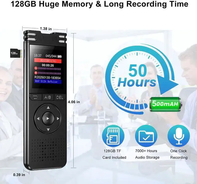 Alt view image 3 of 7 - 128GB Digital Voice Recorder with Playback Upgraded Voice Activated Recording with Premium Noise Reduction Dictaphone Device Perfect for Lectures Meetings Interviews