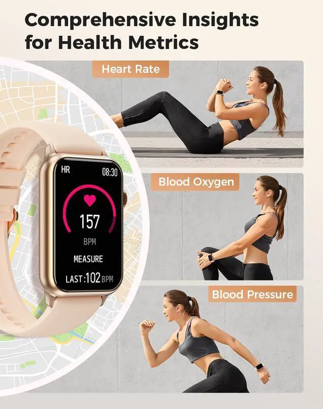 Alt view image 2 of 6 - Health Fitness Tracker Smart Watch with 24/7 Heart Rate Blood Oxygen Blood Pressure Monitor Sleep Tracker 128 Exercise Modes Step Calorie Counter Pedometer IP68 Waterproof for Women Men Android iOS