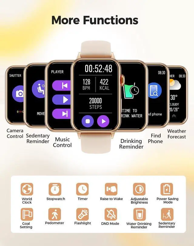 Alt view image 3 of 6 - Health Fitness Tracker Smart Watch with 24/7 Heart Rate Blood Oxygen Blood Pressure Monitor Sleep Tracker 128 Exercise Modes Step Calorie Counter Pedometer IP68 Waterproof for Women Men Android iOS